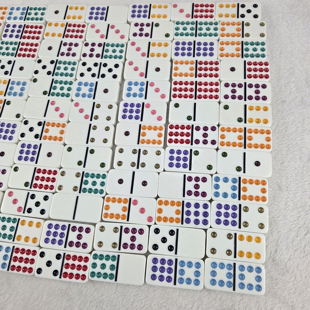 Train Dominoes Set Double 12 Color Dots Game With Train Hub Complete - Picture 13 of 16